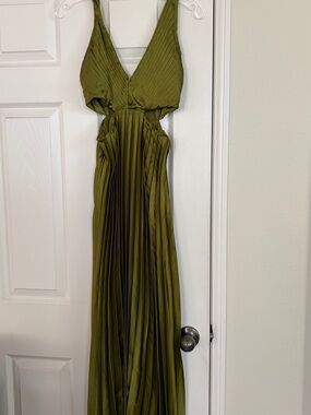Olive Green Pleated Women's Dress